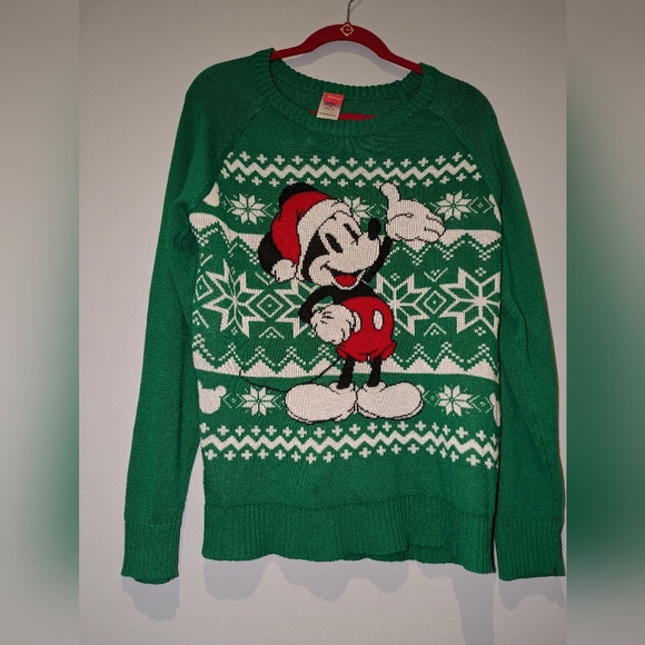 Disney Unisex Green and Red Mickey Mouse Christmas Sweater. Size XL EUC - Picture 1 of 4